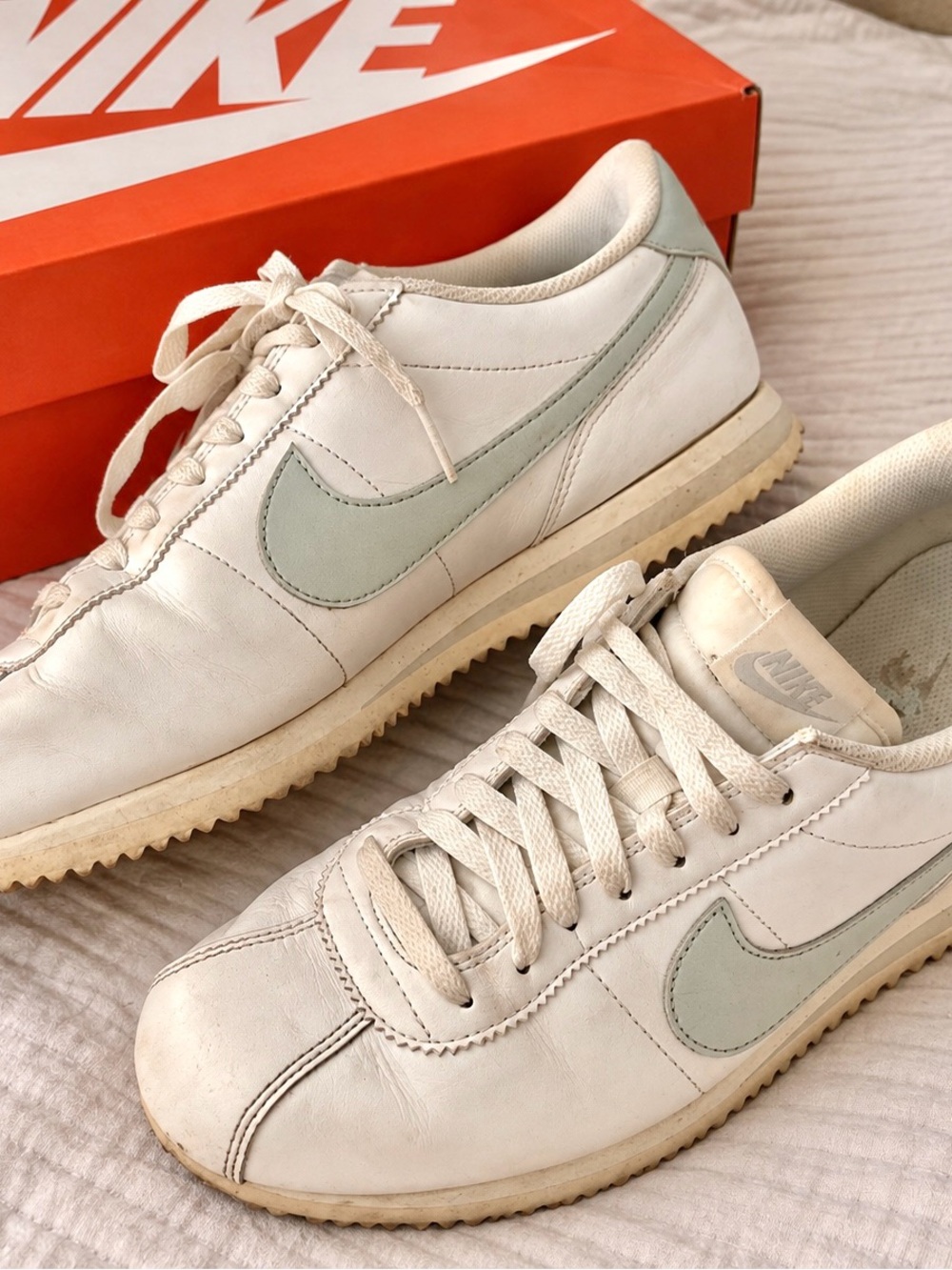 Nike Cortez Leather Sneakers White & Green US 10